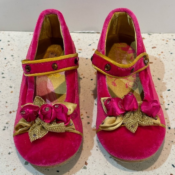 Disney Sleeping Beauty Pink Velvet Heel Shoes‎ Sz 9/10 Toddler Girls - Picture 4 of 10